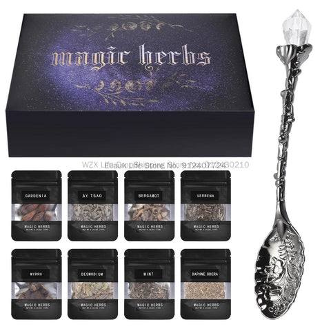 30 Herbs Witchcraft Kit Dried Herb Kit with Crystal Spoon Witchcraft