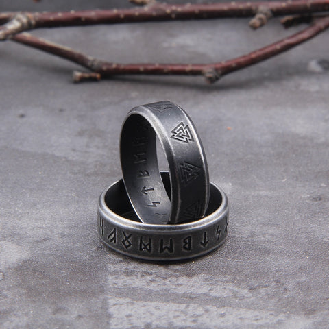 316L Stainless steel Odin Norse Viking Amulet Rune Fashion Style MEN and women fashion words RETRO Rings Jewelry with wooden box