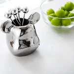 Light Luxury Nordic Bear Fruit Fork Set Stainless Steel Fruit Fork Storage Can Ceramic Cute Bear Fruit Fork Can Fruit Sign