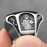 Sacred Guardian: Saint Benedict Exorcism Amulet Men's Ring - Channel Divine Protection