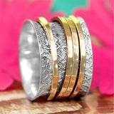 925 Sterling Silver Spinner Ring for Women with 4 Brass Fidget Rings Chunky Wide Band