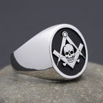 Antique Freemason Masonic Widow's Son Skull and Crossbones sterling silver Ring