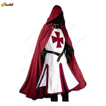 Mens Medieval Crusader Knights Templar Tunic Costumes Renaissance Halloween Surcoat Warrior Black Plague Cloak Cosplay Top