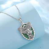 Divine Protection: Sterling Silver Archangel Michael Necklace with Abalone Shell & Malachite Amule