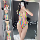 Sexy Lingerie Mesh Clothes Lace Colorful Fishnet Socks Hollow Bodysuit Porn Underwear Women Body Bodystockings Sissy Nightwear