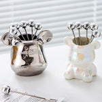 Light Luxury Nordic Bear Fruit Fork Set Stainless Steel Fruit Fork Storage Can Ceramic Cute Bear Fruit Fork Can Fruit Sign