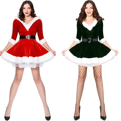 Christmas Fashion Miss Claus Dress Hoodie Santa Claus Suit Women Fancy Party Dress Sexy Santa Outfits Sweetie Cosplay Costumes