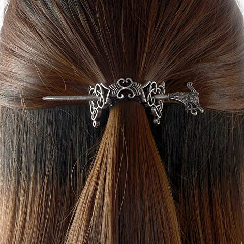 Large Celtic Knots Dragon Hairpins –Norse Viking Crown Hair Jewelry for Long Hair Braids Barrettes Vintage Viking Runes Women Girl Hairpin Hair Clips Stick Irish Slide Accessories