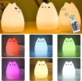 Cat Lamp,  Remote Control Silicone Kitty Night Light for Kids Toddler Baby Girls Rechargeable Cute Kawaii Nightlight , White , 4 Piece Set