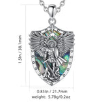 Divine Protection: Sterling Silver Archangel Michael Necklace with Abalone Shell & Malachite Amule