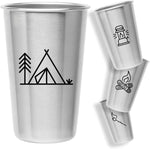 Set of 4 Stainless Steel Cups with Camping Theme - Camping Gift for Men or Women, Decor for Your RV or Camper - 16Oz Capacity - Glasses Safe for Kids
