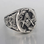 Freemason Skull And Bones Signet Masonic Hand Engraving Sterling Silver Ring