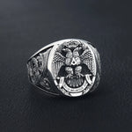 Masonic Scottish Rite 33 Degree Double Head Eagle Phoenix Hand Engraved Sterling Silver Ring