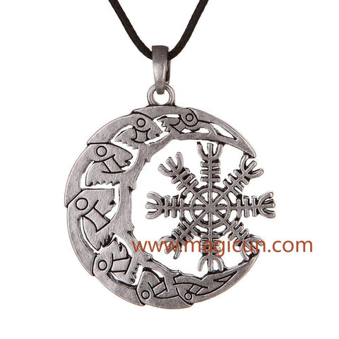 New Magicun Viking~Aegishjalmur Ancient Ways Moon Compass Viking  Pendant  Charm With Best Friend Pendants