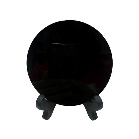 Natural Black Obsidian Disk Fengshui Mirror Smoking Crystal Stone