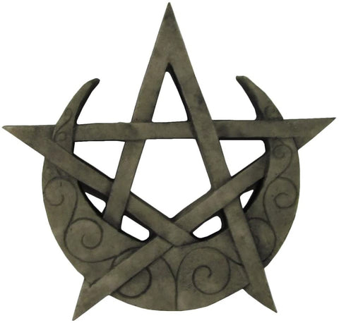Magicun Altar~Crescent Moon Pentacle Wall Plaque Stone Finish