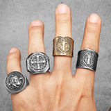 Sacred Guardian: Saint Benedict Exorcism Amulet Men's Ring - Channel Divine Protection