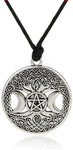 Witchcraft~MIXIA Celttic Knot Triple Moon Pentagram Pentacle Star Wicca Pendant Necklace Round Pagan Jewelry