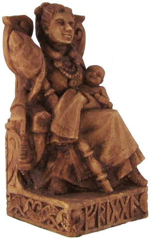 Magicun Altar~Dryad Design Seated Norse Goddess Frigga Statue Wood Finish