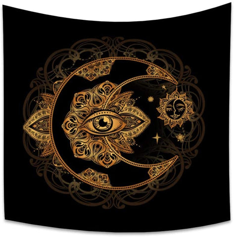 Tarot Style Tapestry Golden Moon Eye Floral Burning Sun Stars  Divination Wall Hanging Hall Home Decor Bedroom Living Room Tablecloth Blanket