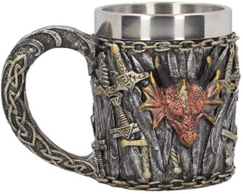 Magicun N.Giftware~U3749K8 Dragon Kingdom Tankard 11.5cm Mug Grey, Resin w/Stainless Steel