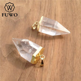 Crystal Quartz Thick Spike Pendant,Gold Color Plated Natural Crystal Stone Accessories For Necklace