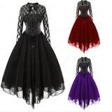 Women Gothic Punk Vintage Party Dresses Sleeveless Cross Back Lace Patchwork Halter Lace Up Court Corset Swing Dress