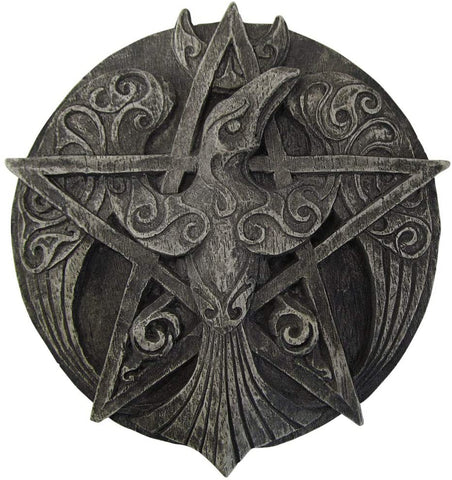 Magicun Altar~Crescent Raven Pentacle Wall Plaque Stone Finish