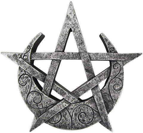 Magicun Altar~Crescent Moon Pentacle Wall Plaque Silver Finish