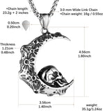 Gothic Retro Moon Crescent Skull Stainless Steel Pendant Necklace 22+2 Inch Chain