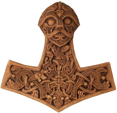 Magicun Altar~Hammer Of Thor Wall Plaque Wood Finish