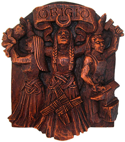 Magicun Altar~Celtic Goddess Brigid Brigit Wall Plaque Wood Finish