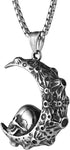 Gothic Retro Moon Crescent Skull Stainless Steel Pendant Necklace 22+2 Inch Chain