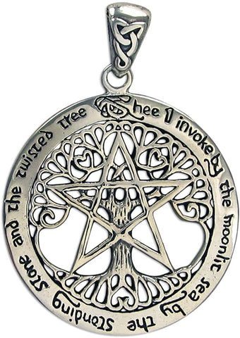 Magicun Altar~Sterling Silver Extra Large Cut Out Tree Pentacle Pendant