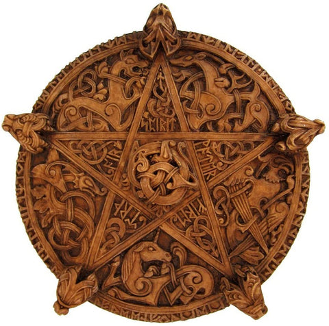 Magicun Altar~Large Knotwork Pentacle Wall Plaque Wood Finish