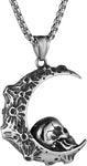 Gothic Retro Moon Crescent Skull Stainless Steel Pendant Necklace 22+2 Inch Chain