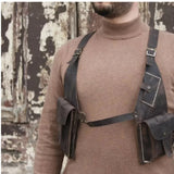 Medieval Steampunk Leather Shoulder Harness Holster Bag Vintage Double Phone Pocket Vest Festival Viking Costume For Men Women