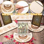 4 Pcs Wooden Tarot Card Holders in 2 Styles- 5” Moon Shape Wooden Tarot Card Stand +10” Rectangle Tarot Card Altar Stand Wooden Card Stand for Tarot Altar Divination (Moon Phase & Herbal Series)