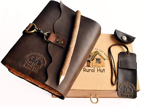 Witchcraft~Rural Hut - Vintage Soft Leather Journal for Women and Men 8x6x2 inches Antique Handmade Deckle Edge Book of Shadow Journal Unique Gift Idea - 02 Attractive Colors (Coffee)