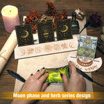 4 Pcs Wooden Tarot Card Holders in 2 Styles- 5” Moon Shape Wooden Tarot Card Stand +10” Rectangle Tarot Card Altar Stand Wooden Card Stand for Tarot Altar Divination (Moon Phase & Herbal Series)