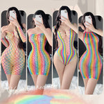 Sexy Lingerie Mesh Clothes Lace Colorful Fishnet Socks Hollow Bodysuit Porn Underwear Women Body Bodystockings Sissy Nightwear