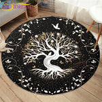 Embrace Norse Elegance: Tree of Life Rune Pattern Round Rug - Enhance Your Living Space with Vibrant Rainbow Print - Perfect for Viking Home Decor & Cozy Floors