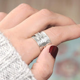 925 Sterling Silver Spinner Flowers Ring for Women Fidget Anxiety Relief Ring Band