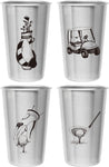 Golf Tumblers - Stainless Steel (Set of 4) - 16Oz Capacity - Unique Gift for Dads, Men, and Prize for Golfers. Designs Include Golf Cart, Glove/Tee, Driver, and Golfing Bag.