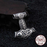 925 Sterling Silver Viking Goat Viking Thor Hammer Pendant Necklace With Real Leather And Keel Chain As Gift - Necklaces