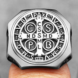 Sacred Guardian: Saint Benedict Exorcism Amulet Men's Ring - Channel Divine Protection