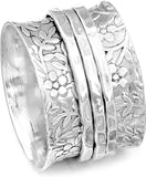 925 Sterling Silver Spinner Flowers Ring for Women Fidget Anxiety Relief Ring Band