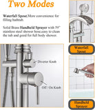Freestanding Tub Filler Floor Mount Waterfall Bathtub Faucet Stinless Steel Tub Shower Faucet Set with Handheld Sprayer