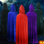 Adult Halloween Velvet Cloak Cape Hooded Medieval Costume Witch Wicca Vampire Men Women Scary Costumes