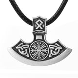 New Magicun Viking~Aegishjalmur Vegvisir Axe Pendant Necklace Ethnic Axe Rune Pendant Necklace Double Side Viking